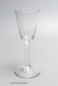 A Georgian opaque twist stem ale glass, c.1765, height 15cm