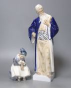 Two Royal Copenhagen figures, a bearded gentleman and a seated girl, tallest 35cm