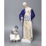 Two Royal Copenhagen figures, a bearded gentleman and a seated girl, tallest 35cm