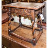 A late 19th / early 20th century oak joint stool on spiral-turned legs, width 46cm, depth 32cm,