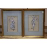 C.Wilhelm, pair of watercolours with gouache, Lady and gallant, signed and dated 99, 23 x 14cm.