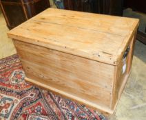 A Victorian pine blanket box with drawer, width 79cm, depth 50cm, height 50cm