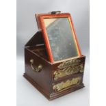A Chinese brass mounted hardwood dressing table chest, width 28cm height 22cm
