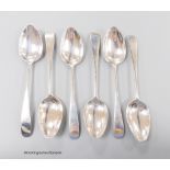 A rare set of six early 19th century Scottish provincial silver Old English pattern dessert spoons,