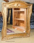 A gilt composition wall mirror in 18th century style,having rectangular plate and shaped decorative