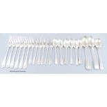 A part canteen of George V silver Hanovarian pattern flatware, comprising nineteen items, Wakely &