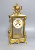 A French ormolu four glass lantern clock, height 45cmWith Mercury filled pendulum bob