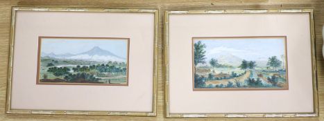 English School circa 1900, pair of watercolours, views of Costa Rica, 12 x 22 cm.