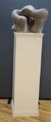Wilby Hart, grey marble sculpture, abstract form, W 46cm. H 35cm. on a painted wood pedestal.
