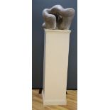 Wilby Hart, grey marble sculpture, abstract form, W 46cm. H 35cm. on a painted wood pedestal.