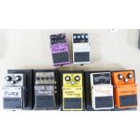 Seven boss guitar pedals (5 with boxes) RV-6, DS-1, TU-31, SD-1, FZ-5, BF-3, DD-3
