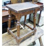 A pair of late 18th / early 19th century oak and elm benches, length 120cm, depth 22cm, height 43cm