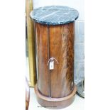 A Victorian mahogany cylinder pot cupboard with marble top, diameter 39cm, height 85cm