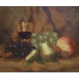 W M Park (19th C), Oil on canvas, still life of fruit and a glass of wine, signed and dated 85, 29