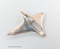 An early 1960's Georg Jensen sterling amorphic brooch, design no. 339, 59mm, 18 grams, with Jensen