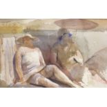 Augustus Lunn (1905-1986), watercolour, Sunbathers, signed and dated ‘30, 21 x 32cm.