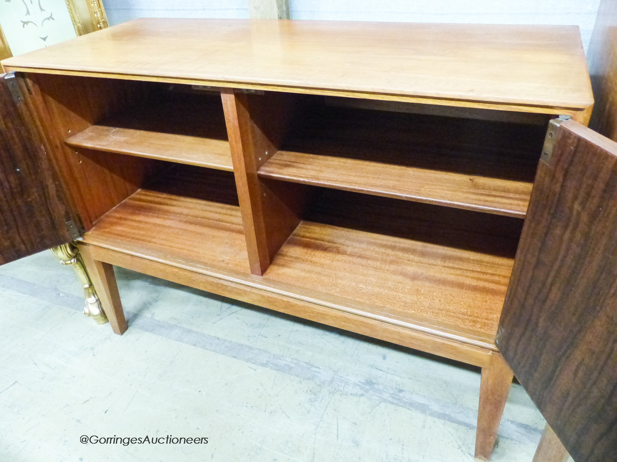 A Gordon Russell Ltd teak and Indian laurel 2 door side cabinet, model R 803 circa 1960, length - Image 2 of 3