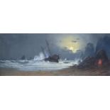 Frank Bramley (1857-1915)Shipwreck at nightPastel on buff paperSigned34 x 85cm.