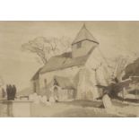 Charles Knight R.W.S., R.O.I. Westmeston Church, black ink and wash, 27 x 38cm.