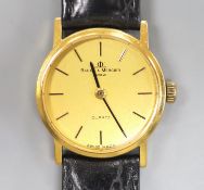 A lady's 18ct Baume & Mercier quartz wrist watch, on associated leather strap, in Baume & Mercier