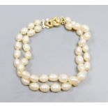 A double strand freshwater? pearl bracelet, with 925 gilt clasp, approx. 18cm.
