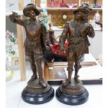 A pair of large bronzed spelter of cavaliers, 52 cm53cm