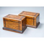 A pair of Victorian inlaid burr walnut money boxes22cm