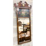 A George I style painted walnut fret cut wall mirror, width 46cm, height 107cm