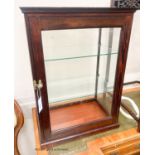 An early 20th century pine and mahogany counter top display cabinet, width 52cm, depth 34cm, height