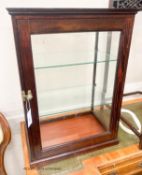 An early 20th century pine and mahogany counter top display cabinet, width 52cm, depth 34cm, height