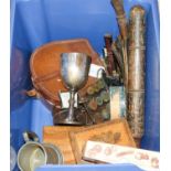 A Victorian truncheon, Tunbridgeware box, two kukri and sundries