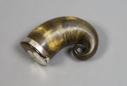 A 19th century Scottish white metal mounted horn snuff mull, inscribed 'Francis Sharp, Limekilns',