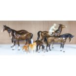 Five Beswick horses and two Beswick dogs, tallest 21.5 cm