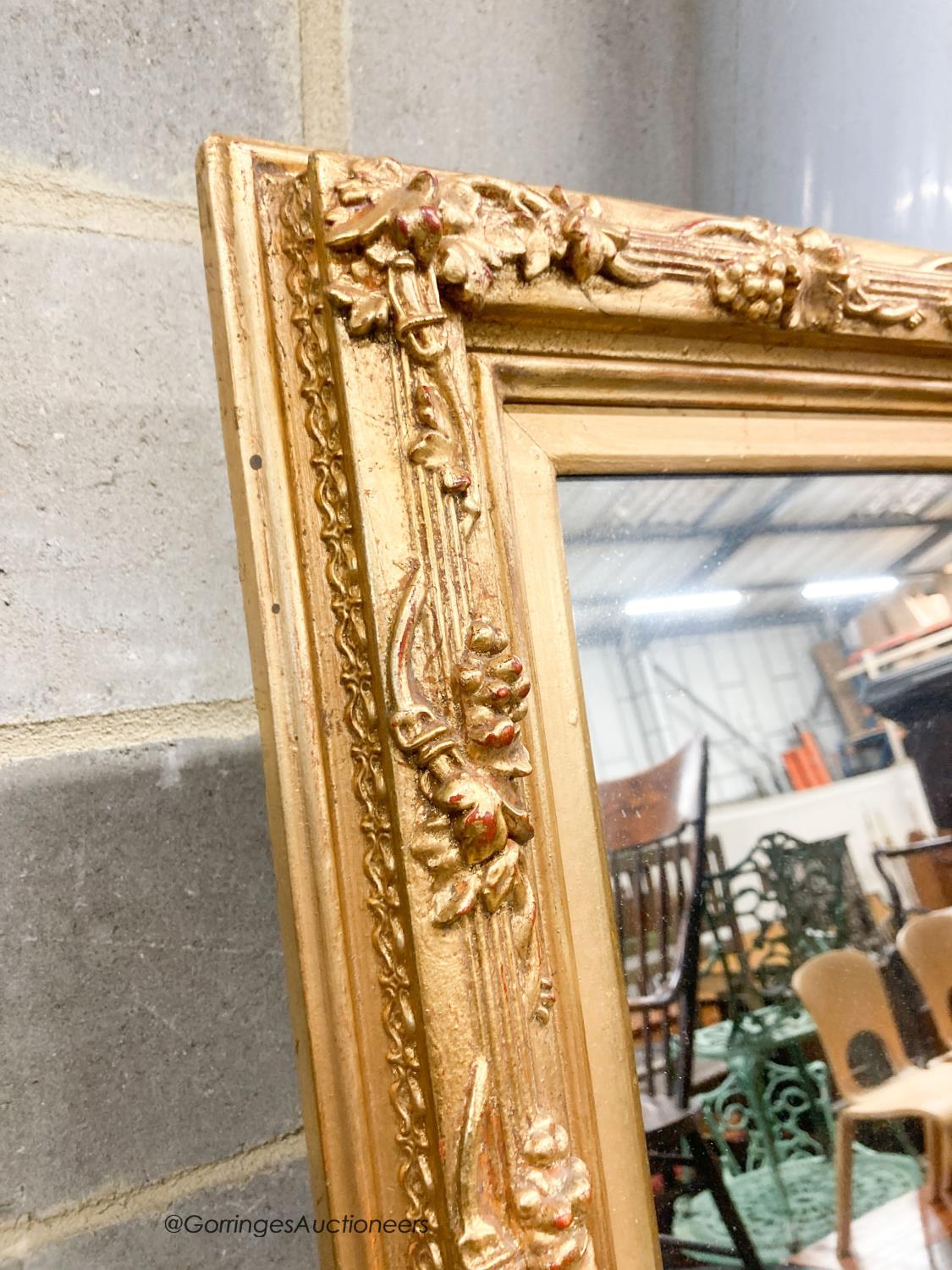 A rectangular carved giltwood framed wall mirror, width 67cm, height 132cm - Image 3 of 5