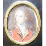 A 19th century portrait miniature, study of an officer (a.f.), together with another portrait