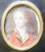 A 19th century portrait miniature, study of an officer (a.f.), together with another portrait