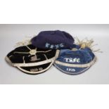 Three early 20th century sporting caps, two probably for London Scottish Football Club (Rugby)