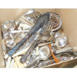 Sundry plated wares, including an oval galleried tea tray, a baluster coffee pot, sundry cutlery, a