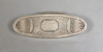 A George III engraved silver oval toothpick case, Birmingham, 1799, 65mm.