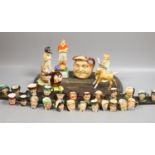 A collection of Royal Doulton miniature character mugs, figurines, series plate etc