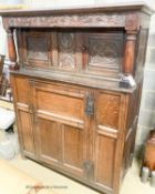 An early 18th century oak court cupboard, width 128cm, depth 59cm, height 172cm