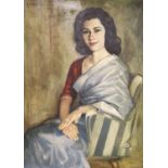 A 1960's oil on canvas portrait of a lady, 101 x 75cm.