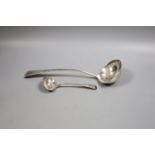 A George III silver Old English pattern soup ladle, London, 1804, 31.1cm and a similar George IV