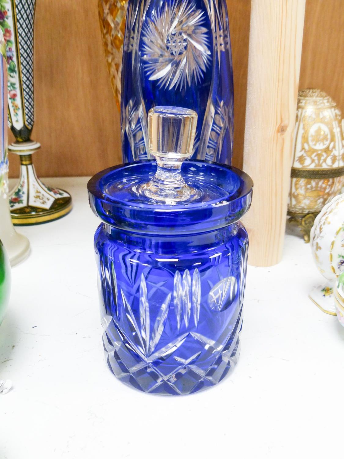 A group of Victorian style fancy glass vases and jugs and other coloured cut glass etc., tallest 29 - Image 5 of 8