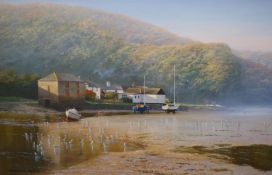 Graham Petley (b.1944)‘Low tide, Lerryn, Cornwall’Oil on canvassigned50 x 75cm.