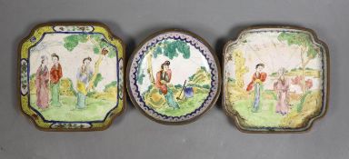 Three Cantonese enamel dishes