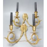 A pair of twin branch gilt metal sconces, 27.5 cm