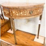 A 19th century Dutch marquetry walnut demi lune side table, width 76cm, depth 39cm, height 74cm