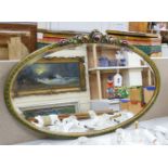 An oval painted barbola wall mirror71cm