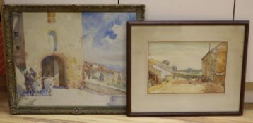 Two watercolours; James Canning, Devon Farm, 24 x 35cm. & a Mediterranean scene, 44 x 54cm.
